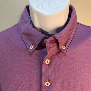 Peter Millar Men's pink and blue striped short sleeve stretch golf polo shirt L